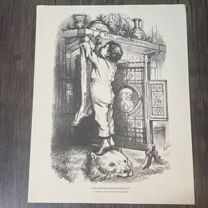 Twas Night Test Santa Thomas Nast Woodblock Engraved Print 1876 Harper's Rare
